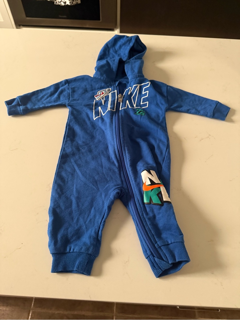 Nike Blue Hooded Zip One-Piece Romper-8 months